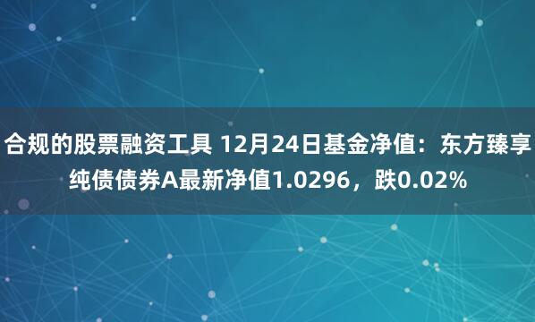 合规的股票融资工具 12月24日基金净值：东方臻享纯债债券A最新净值1.0296，跌0.02%