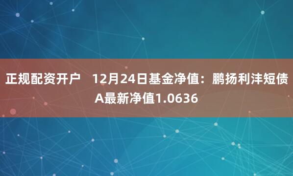 正规配资开户   12月24日基金净值：鹏扬利沣短债A最新净值1.0636