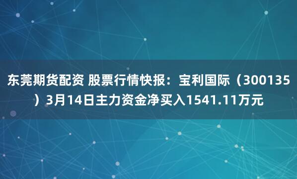 东莞期货配资 股票行情快报：宝利国际（300135）3月14日主力资金净买入1541.11万元