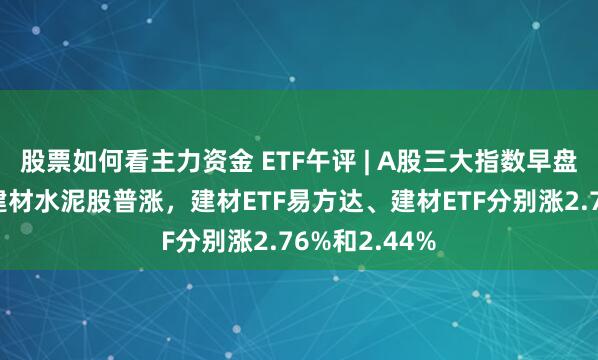 股票如何看主力资金 ETF午评 | A股三大指数早盘涨跌不一，建材水泥股普涨，建材ETF易方达、建材ETF分别涨2.76%和2.44%