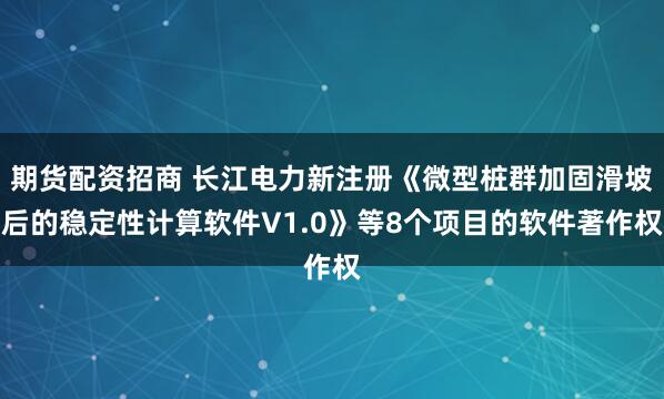 期货配资招商 长江电力新注册《微型桩群加固滑坡后的稳定性计算软件V1.0》等8个项目的软件著作权